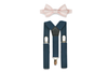 Navy Suspenders & Petal Bow Tie for Kids