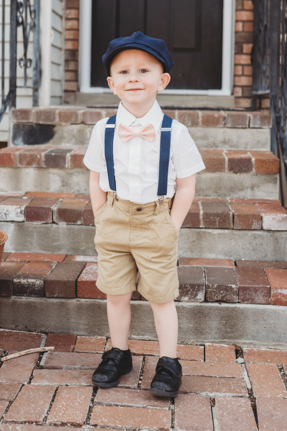 Navy Suspenders & Light Pink Bow Tie / Child