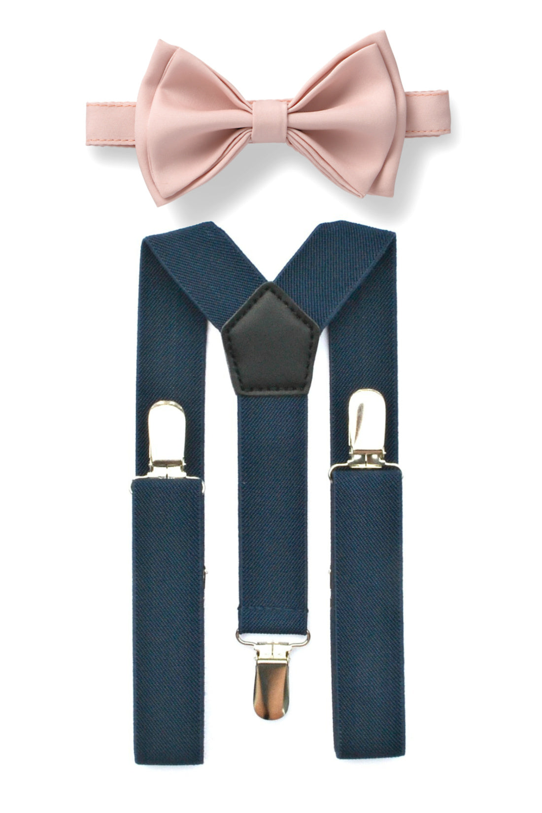 Navy Suspenders & Blush Bow Tie