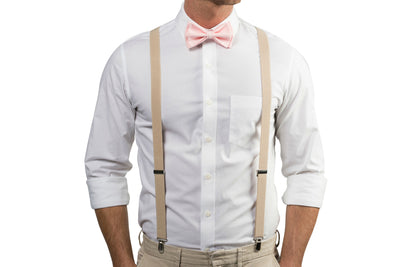 Beige Suspenders & Light Pink Bow Tie