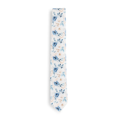 Cream blue floral tie flat