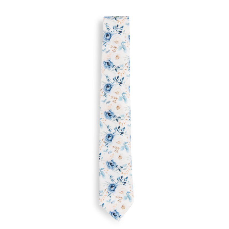 Cream blue floral tie rolled