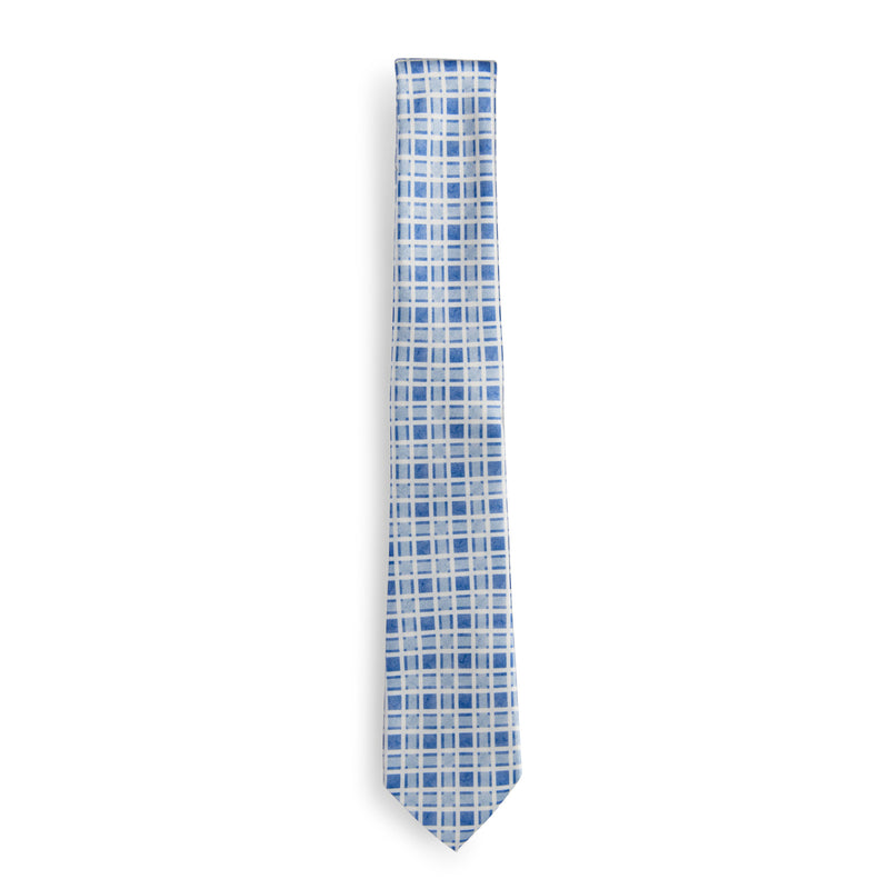 Dusty blue lattice tie rolled