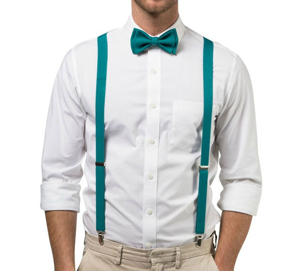 Detachable Silk Covered Suspenders - Teal and deals Silver (Set of 10)