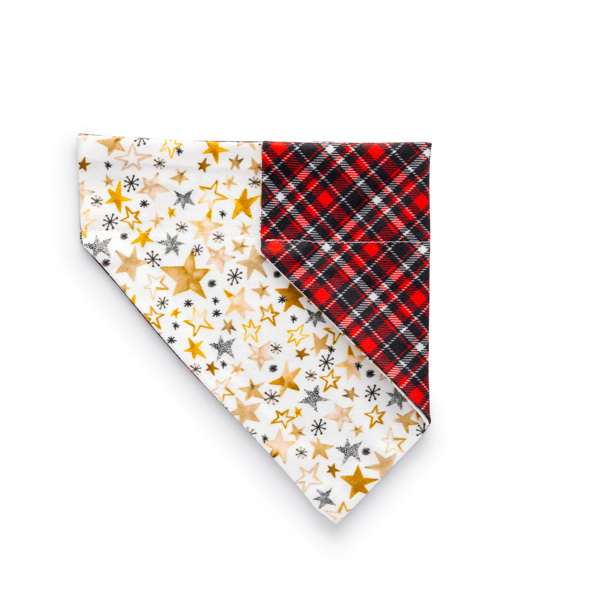 Gold stars holiday pet bandana - double sided