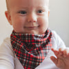 Baby boy wearing red black plaid bandana