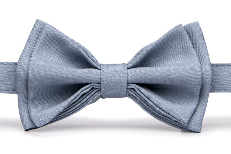 Dusty blue bow tie and dusty blue suspenders