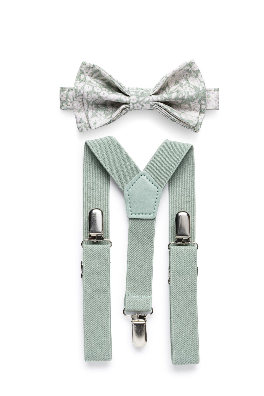 Dusty sage suspenders &amp; dusty sage floral bow tie