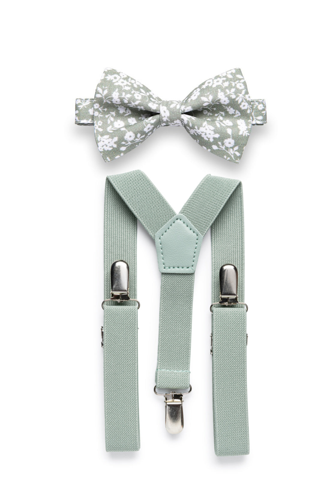 Dusty sage floral bow tie & dusty sage suspenders
