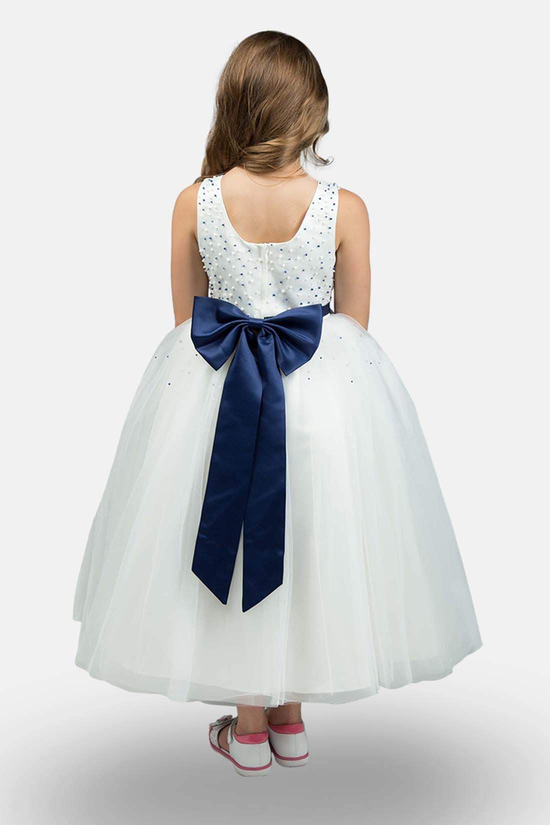 White & Navy Flower Girl Dress 2 - 3 Yrs White & Navy Flower Girl Dress 2 - 3 Yrs