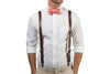 Brown Leather Suspenders & Coral Bow Tie