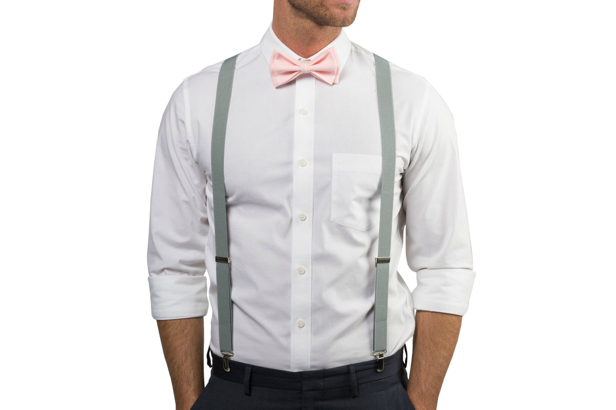 Light Gray Suspenders &amp; Blush Bow Tie