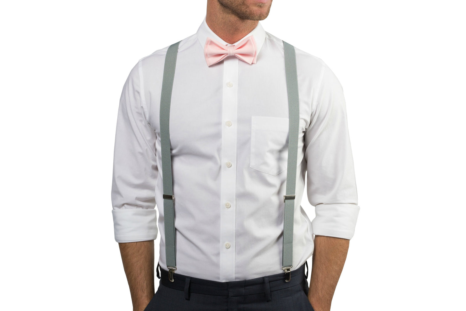 Light Gray Suspenders & Blush Bow Tie