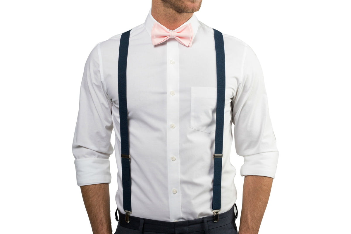 Navy Suspenders &amp; Blush Bow Tie