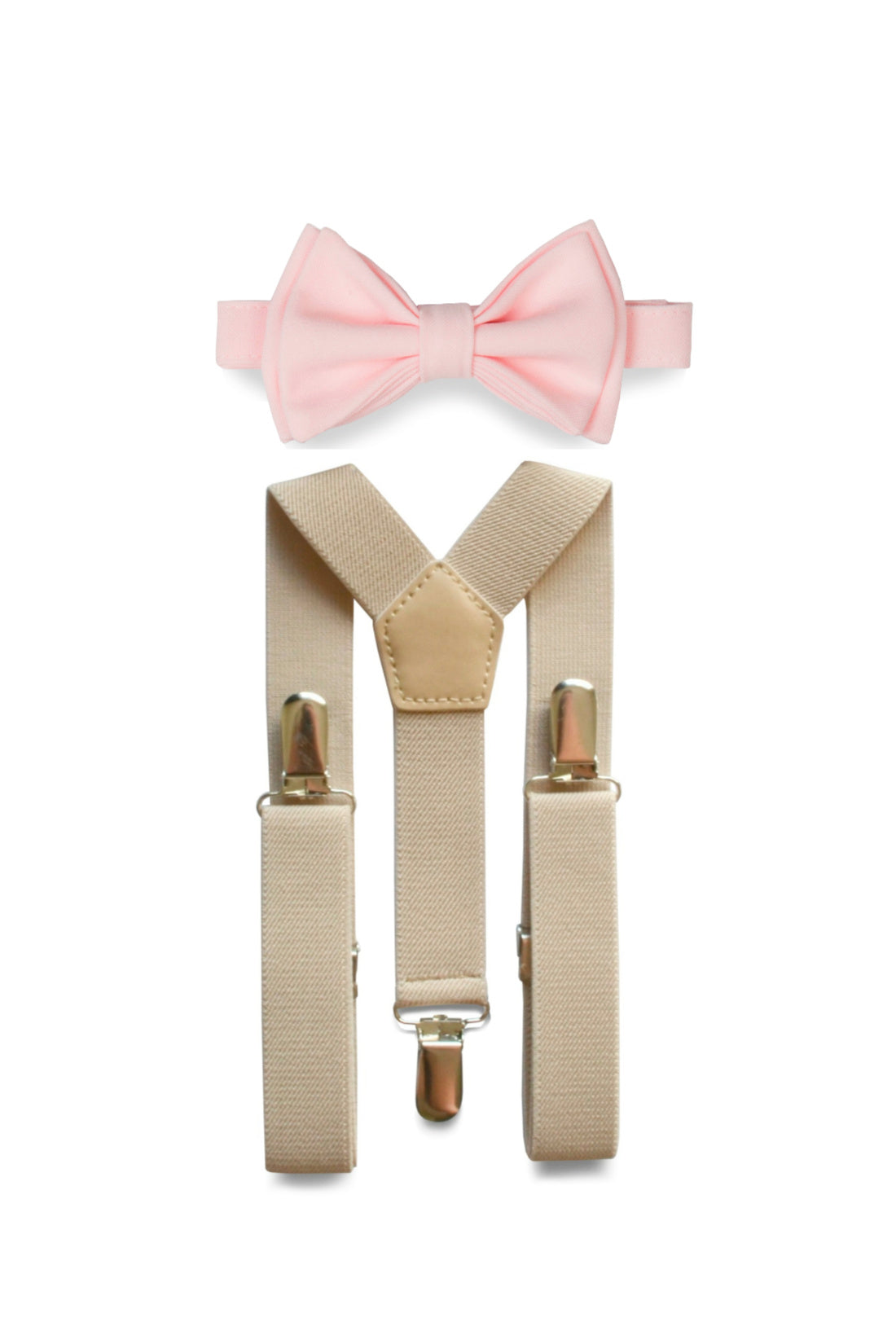 Beige Suspenders &amp; Light Pink Bow Tie for Kids