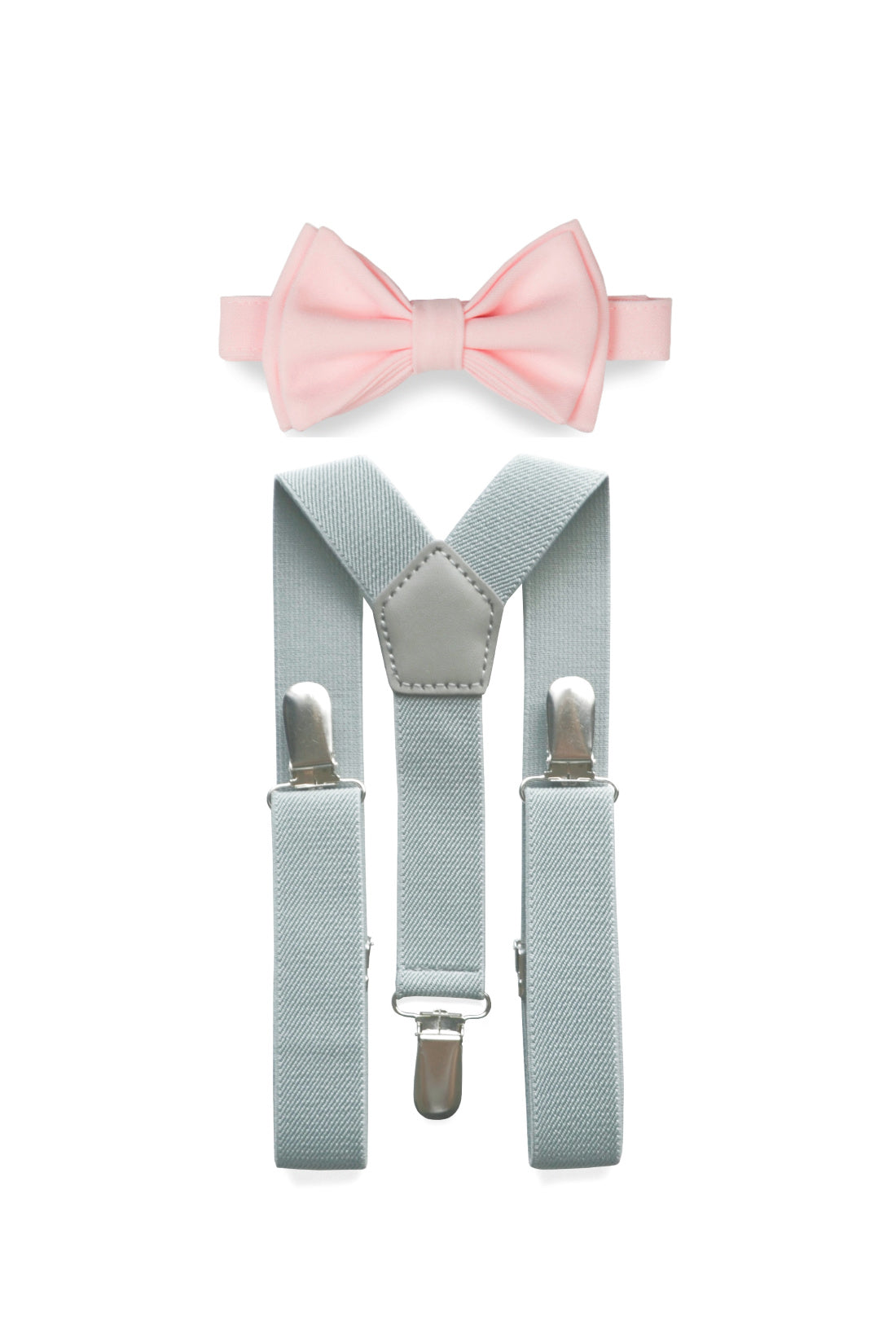 Light Grey Suspenders &amp; Light Pink Bow Tie for Kids