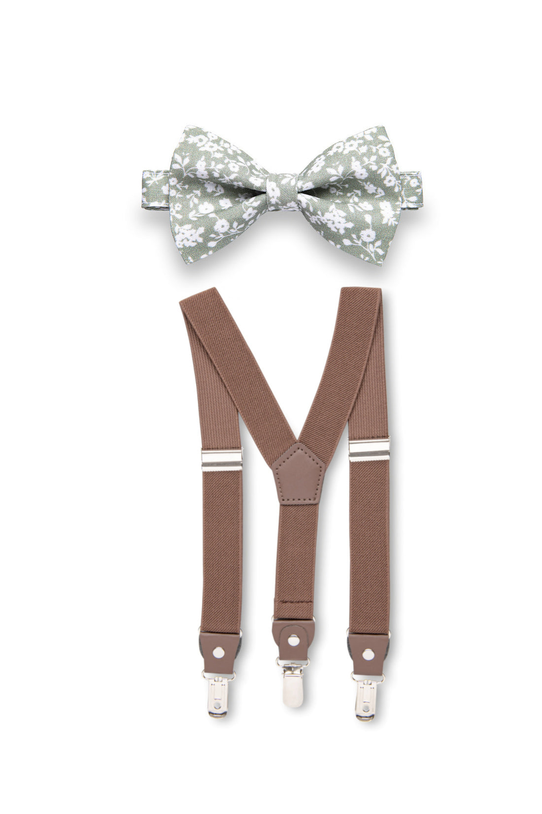 Brown Suspenders &amp; Dusty Sage Floral Bow Tie