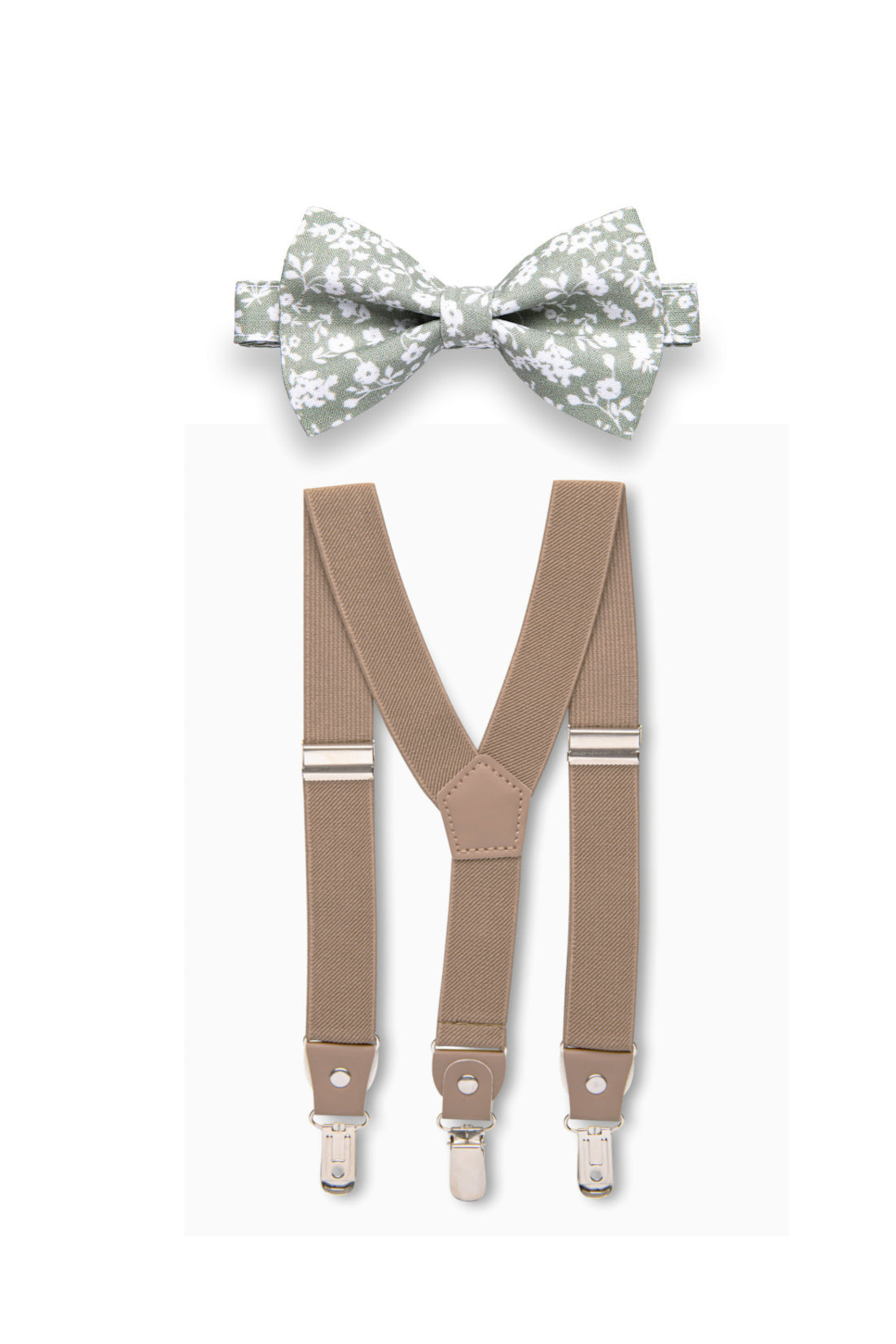 Khaki Suspenders &amp; Dusty Sage Floral Bow Tie