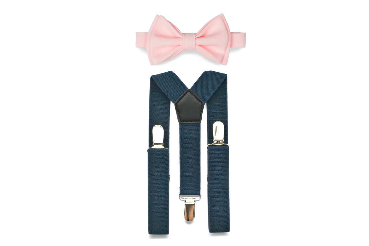 Navy Suspenders &amp; Light Pink Bow Tie for Babies