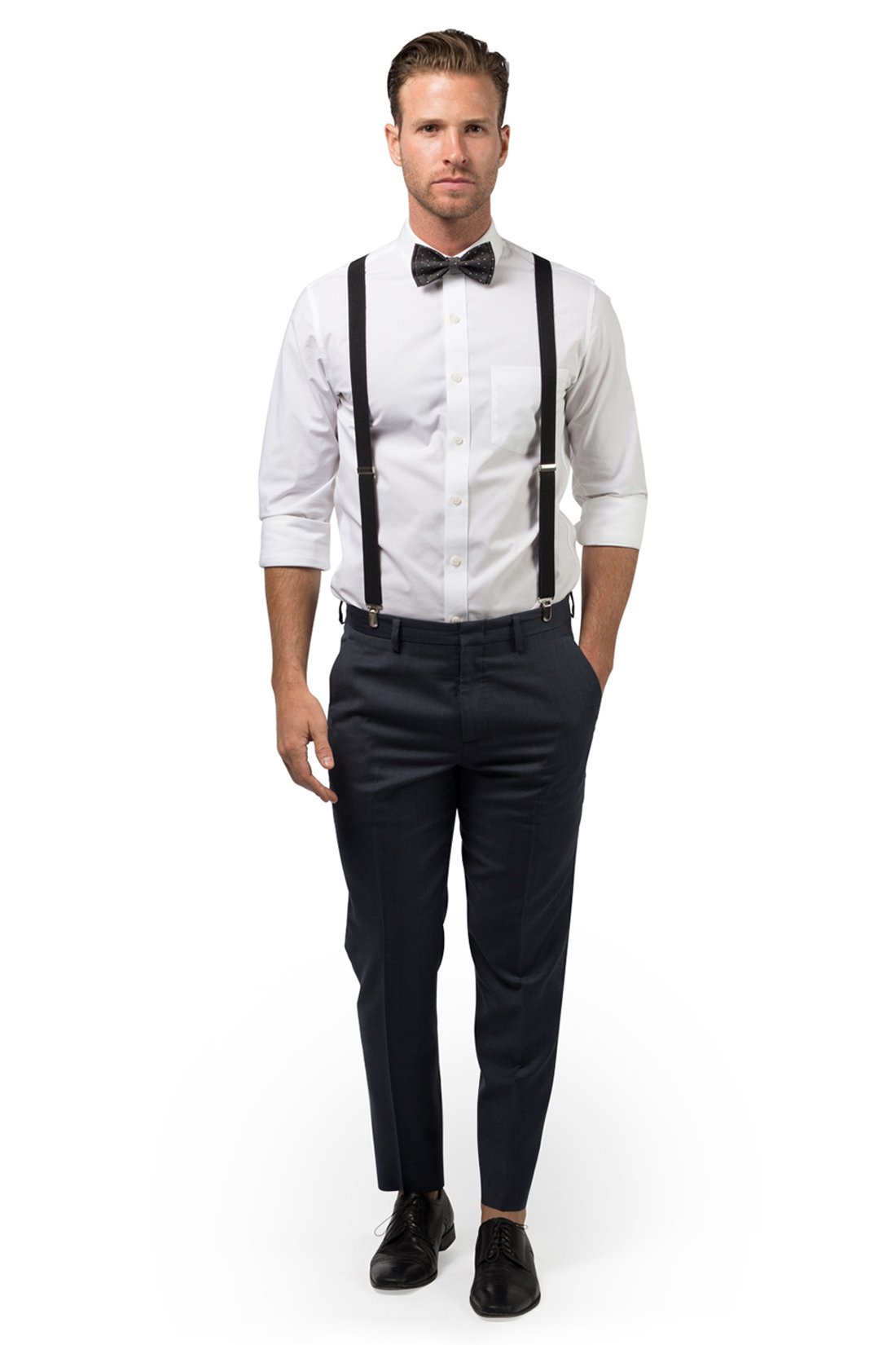 Black Suspenders &amp; Black Polka Dot Bow Tie 
