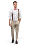Brown Leather Suspenders & Coral Bow Tie
