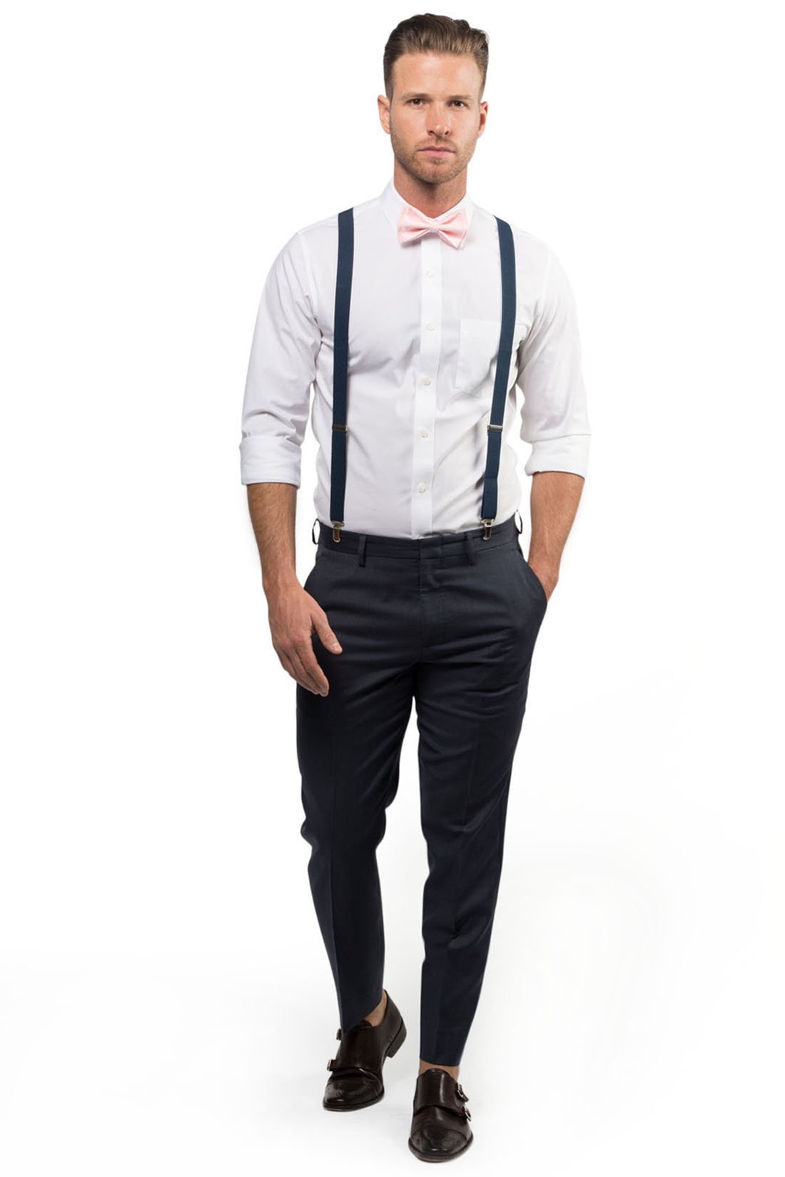 Navy Suspenders &amp; Blush Bow Tie