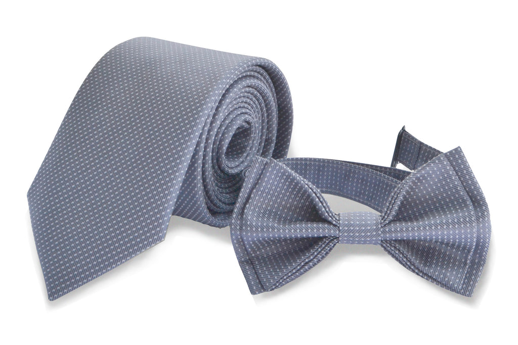 Silver Gray Necktie & Silver Gray Bow Tie