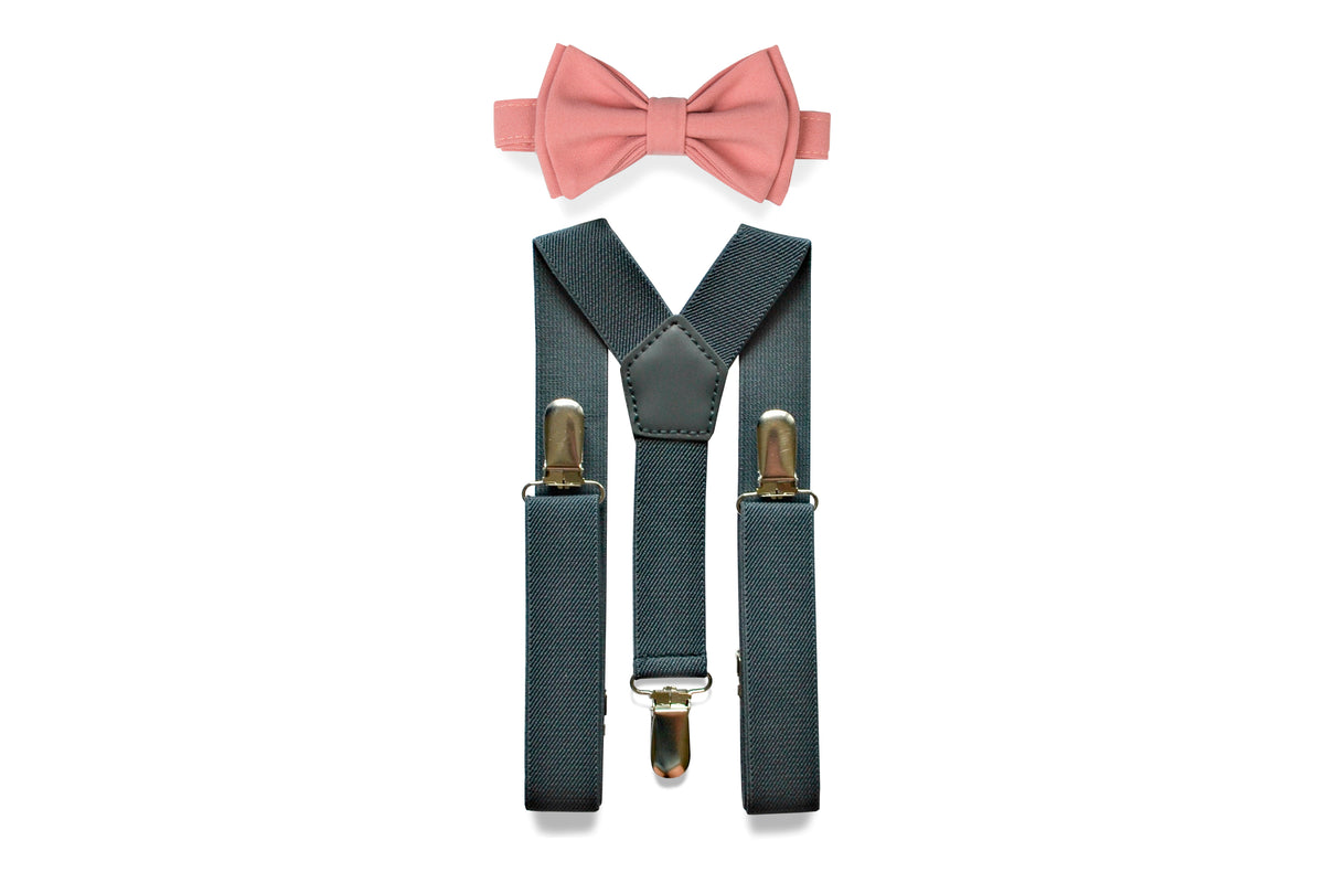 Charcoal Gray Suspenders &amp; Dusty Rose Bow Tie