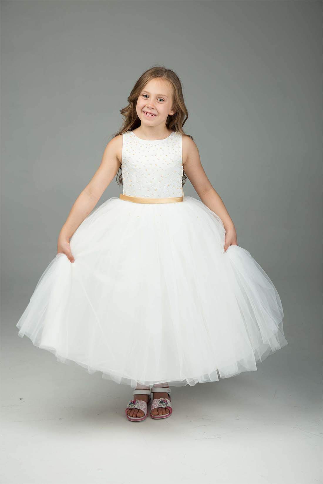 Gold & White Flower Girl Dress
