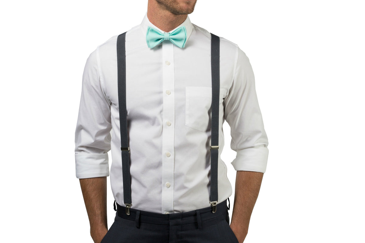 Charcoal Suspenders &amp; Aqua Bow Tie