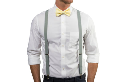 Light Gray Suspenders & Yellow Bow Tie