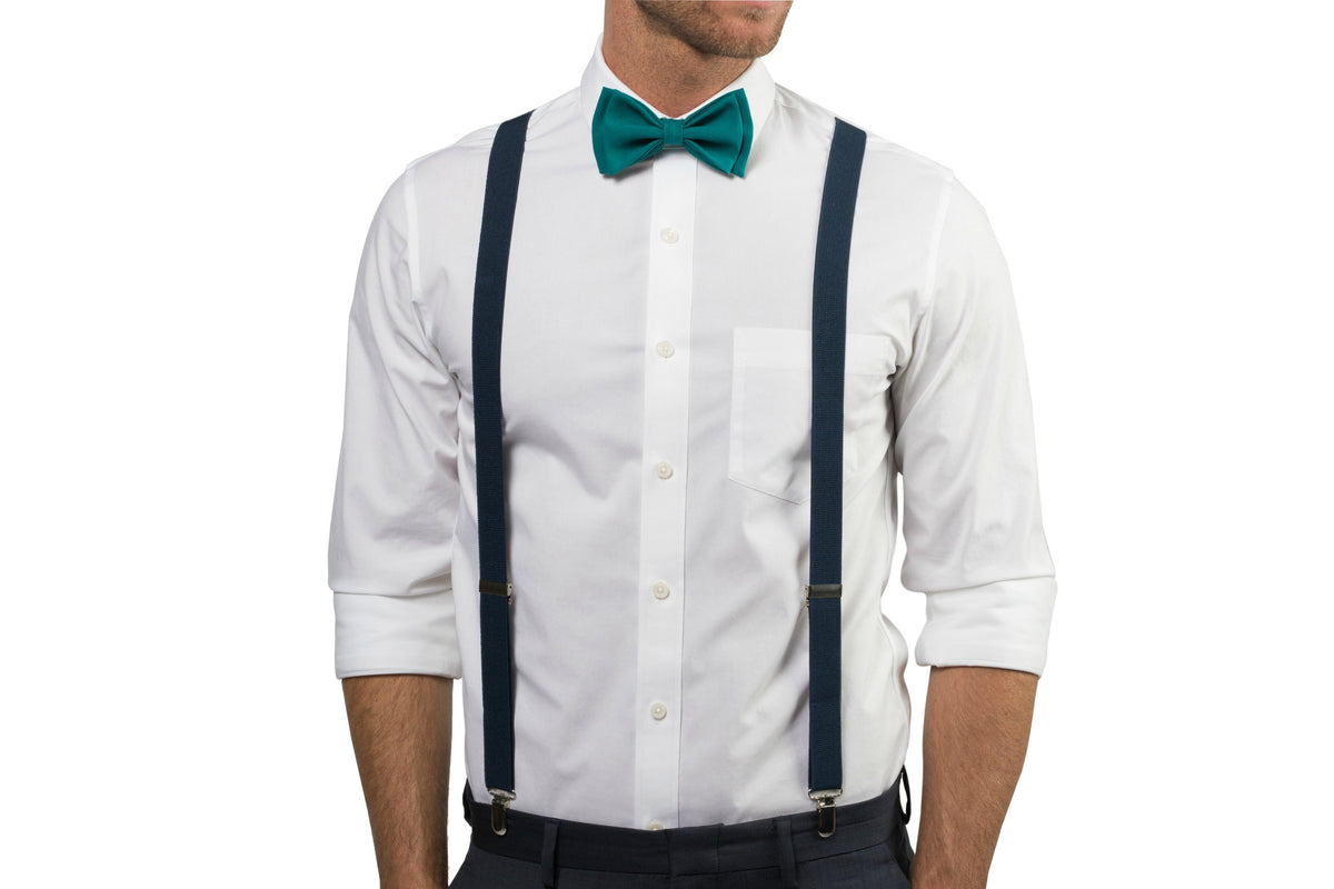 Navy Suspenders &amp; Teal Bow Tie