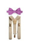 Beige Suspenders & Lilac Bow Tie for Kids