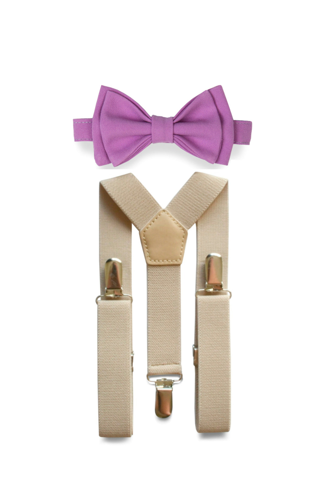 Beige Suspenders &amp; Lilac Bow Tie for Kids