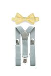Light Grey Suspenders & Yellow Bow Tie for Kids