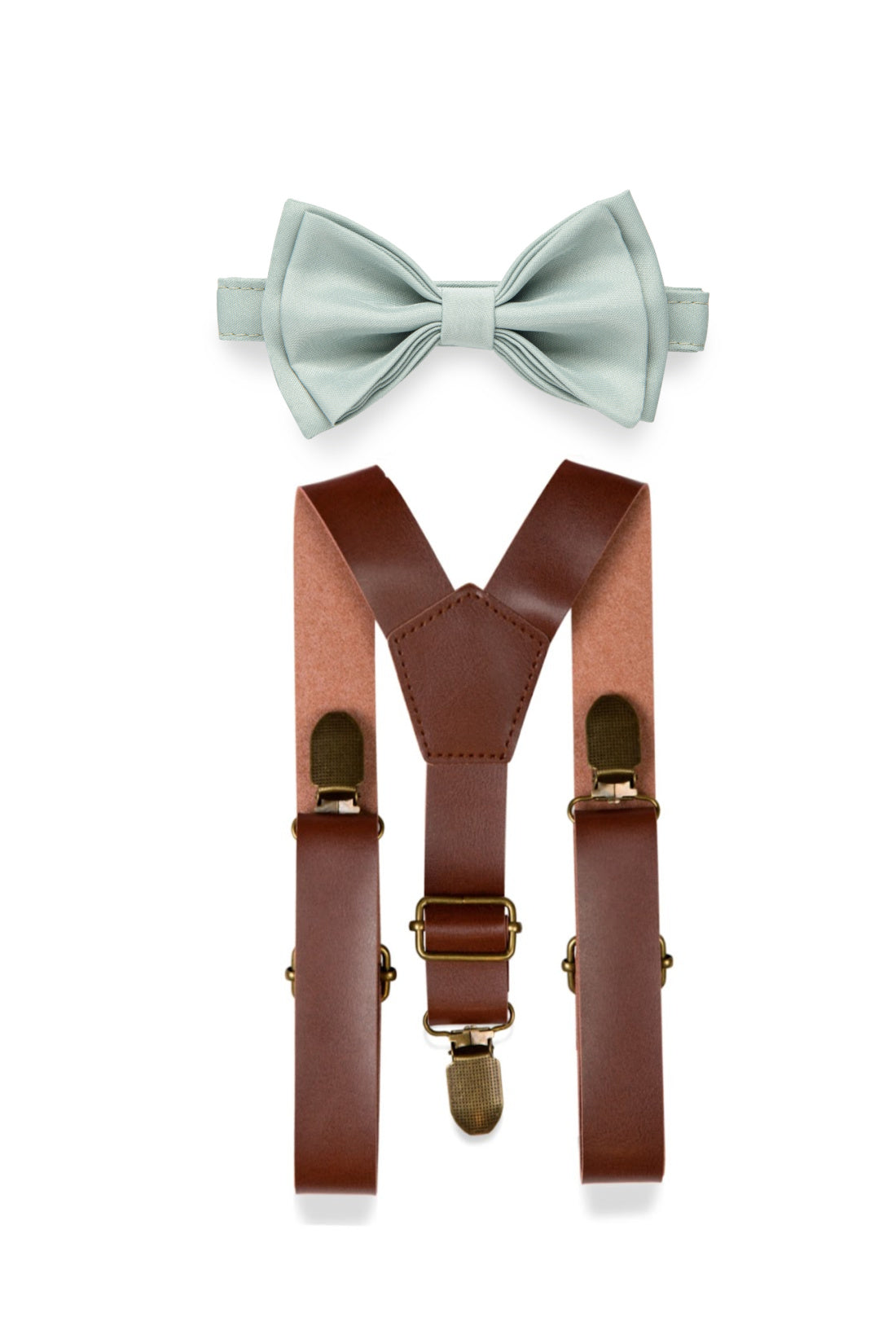 Brown Leather Suspenders &amp; Dusty Sage Bow Tie