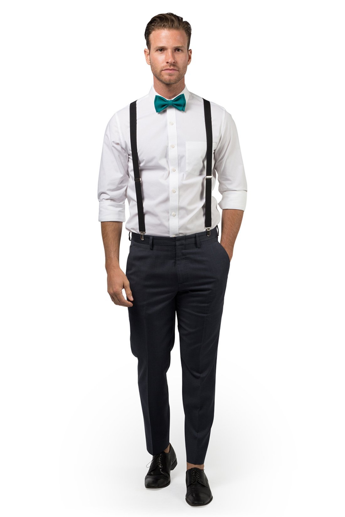 Black Suspenders &amp; Teal Bow Tie