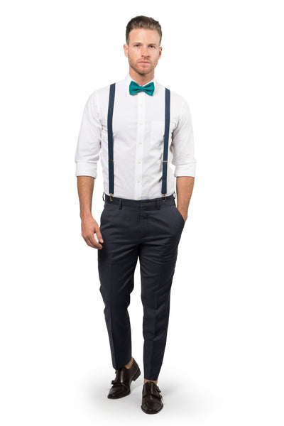 Navy Suspenders & Teal Bow Tie for Baby Toddler Boy Men