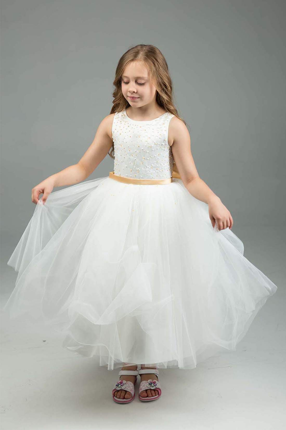 White & Gold Flower Girl Dress