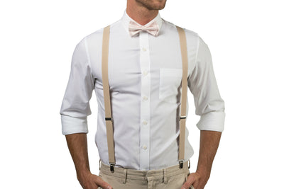 Beige Suspenders & Petal Bow Tie