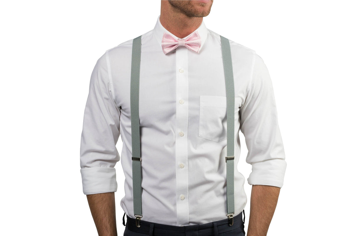 Light Gray Suspenders &amp; Pink Bow Tie
