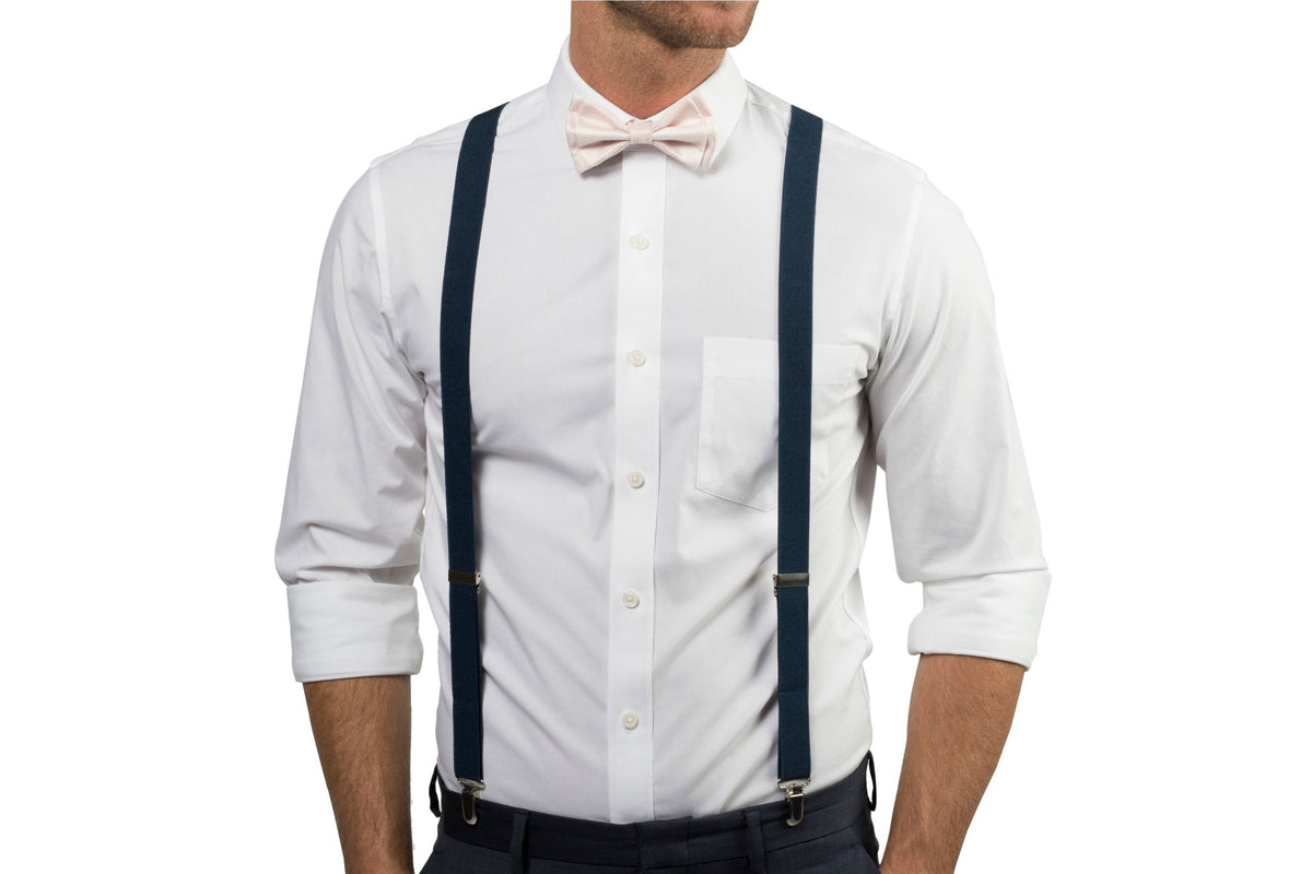 Navy Suspenders &amp; Petal Bow Tie