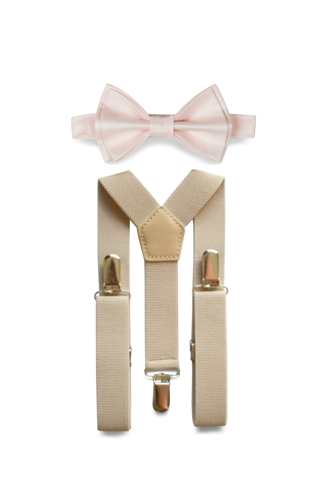 Beige Suspenders &amp; Petal Bow Tie for Kids