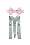 Light Grey Suspenders & Pink Bow Tie for Kids