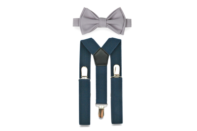Navy Suspenders & Light Grey Bow Tie