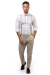 Beige Suspenders & Petal Bow Tie