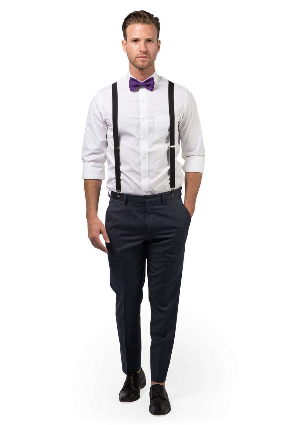 Black Suspenders &amp; Dark Purple Bow Tie