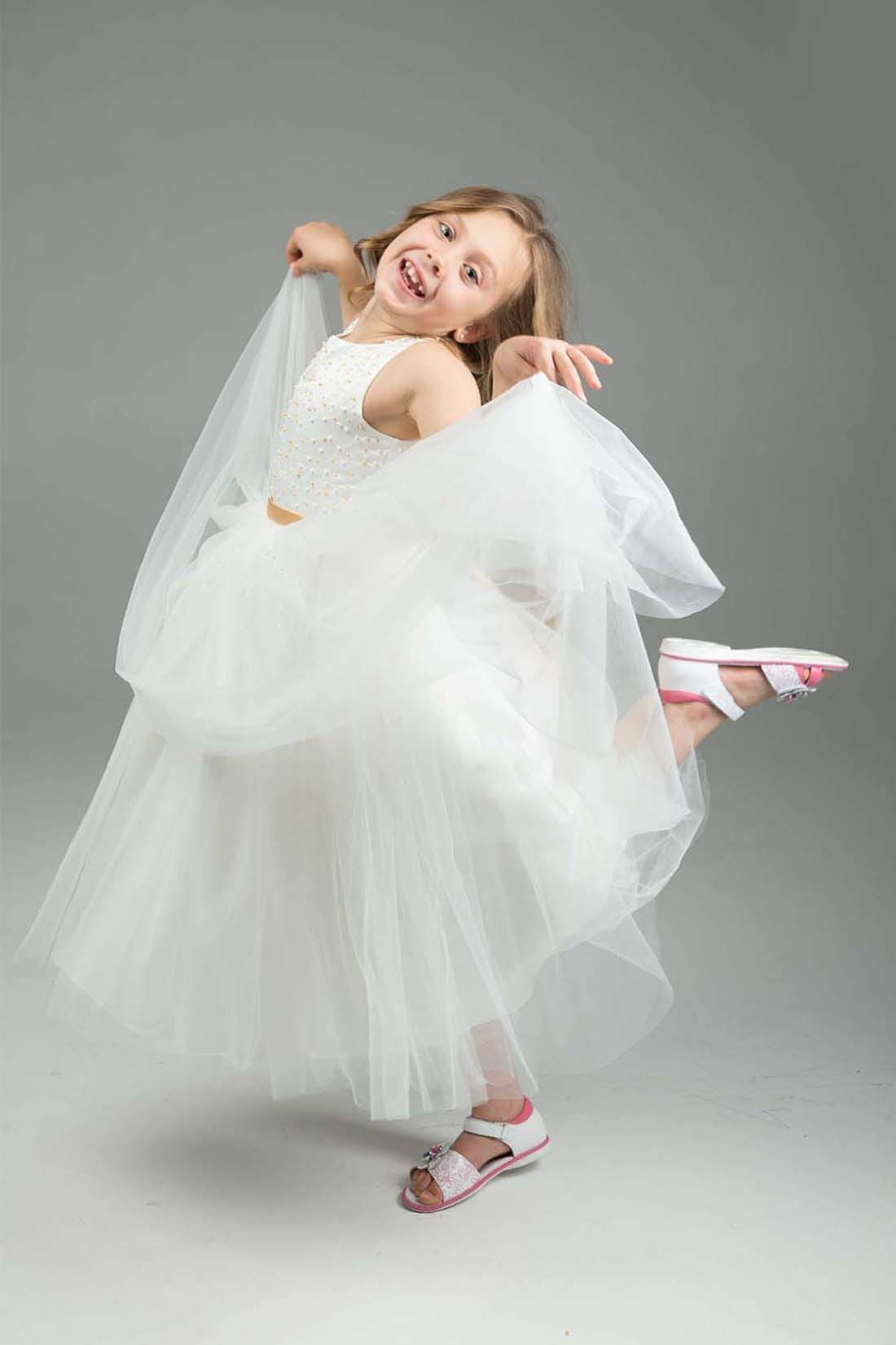 Gold & White Flower Girl Dress