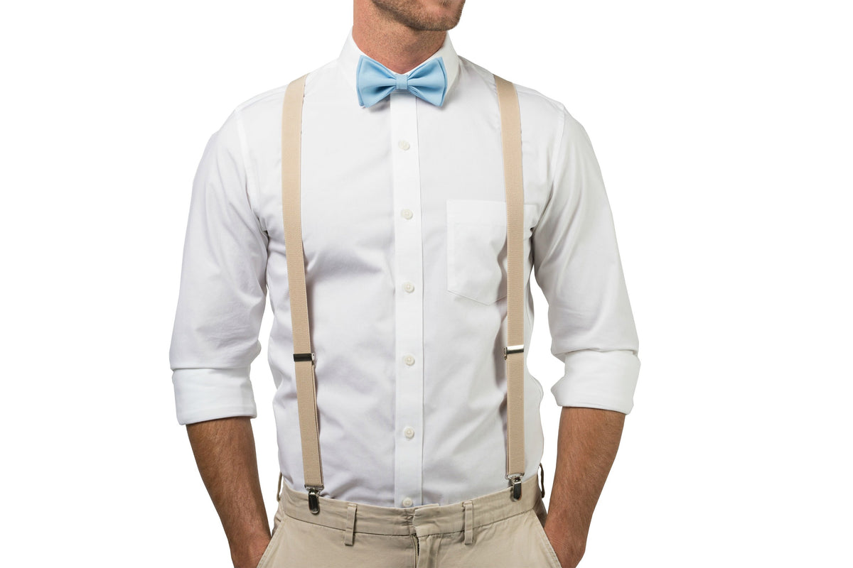 Beige Suspenders &amp; Baby Blue Bow Tie