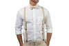 Beige Suspenders & Cream Bow Tie